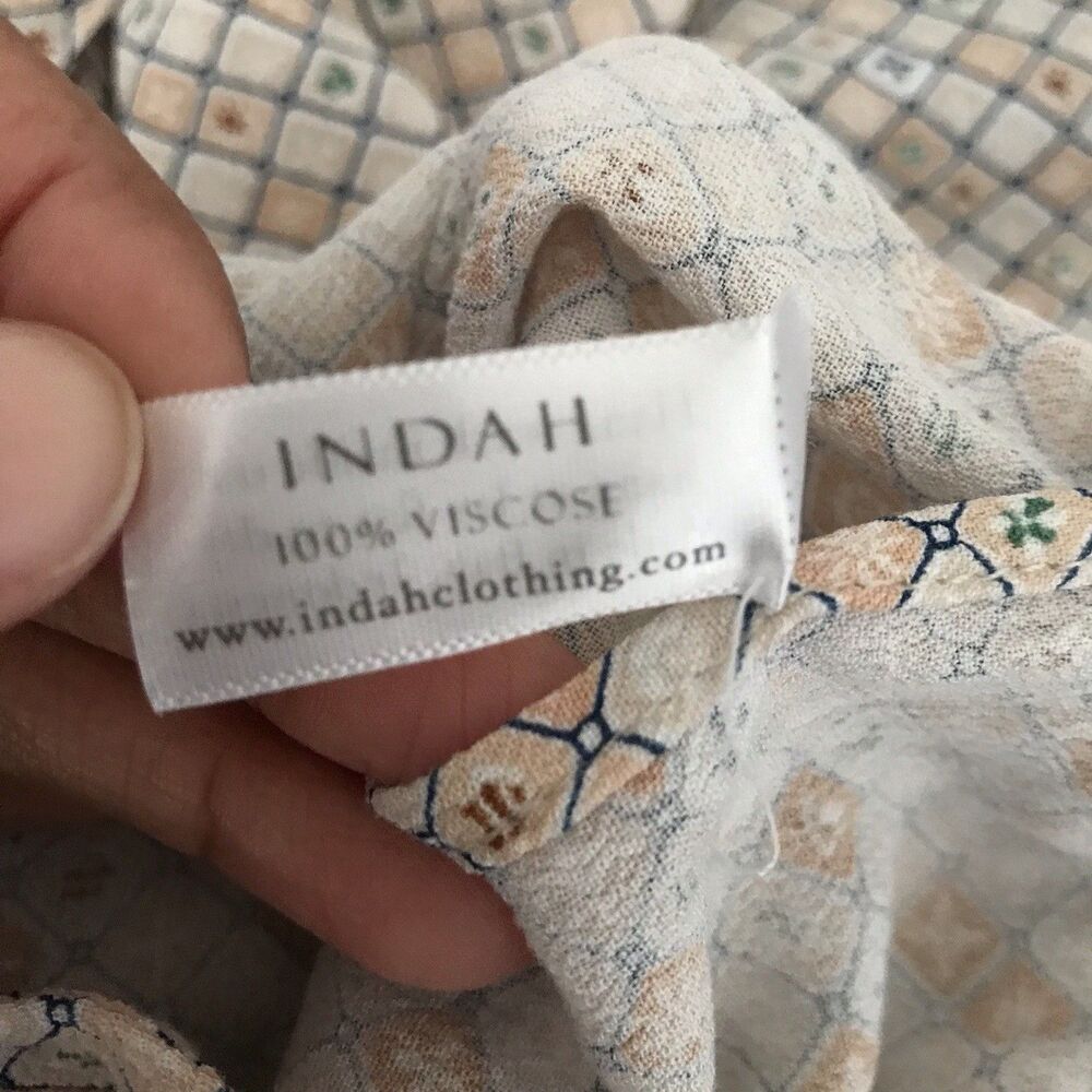 Indah Neutral Beige Geometric Print Flowy Wide Leg Summer Pants Women's XS - Picture 9 of 10